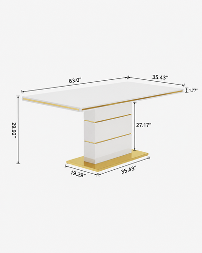 HR2390 Modern Faux Marble Dining Table Set with Gold Base – 7 Piece