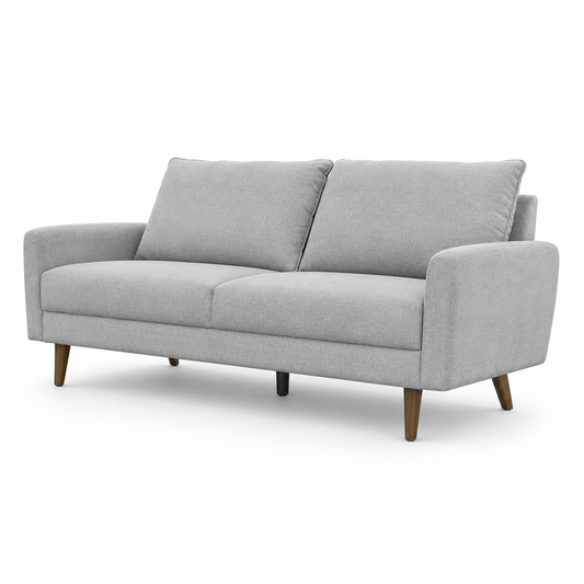 HR2400 Contemporary 3 Seater Fabric Sofa in Grey with premium polyester upholstery and modern splayed legs.