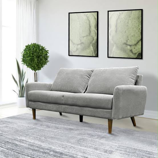 HR2400 Contemporary 3 Seater Fabric Sofa in Grey with premium polyester upholstery and modern splayed legs.