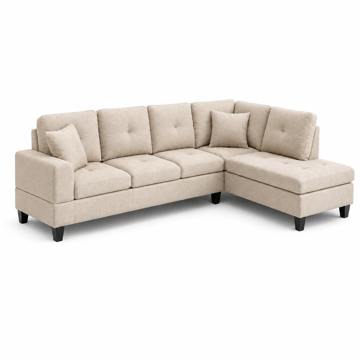 HR25055 contemporary beige 6-seater fabric sectional sofa with reversible chaise