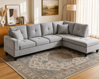 HR25055 contemporary grey 6-seater fabric sectional sofa with reversible chaise