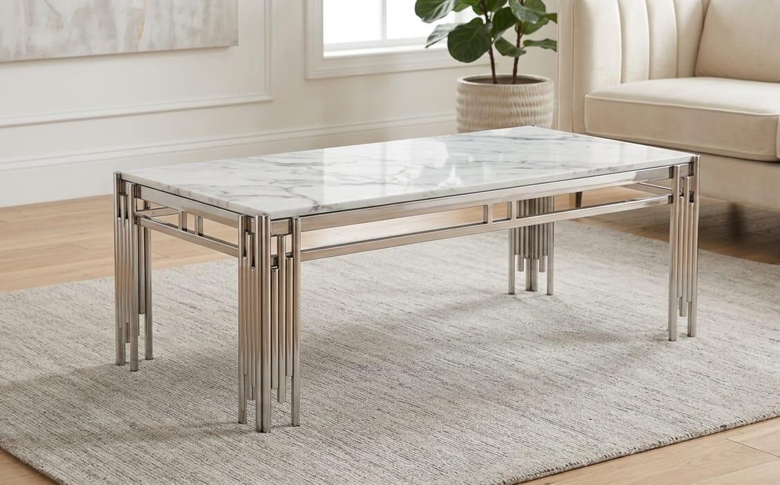 HR2530 modern coffee table with chrome metal frame