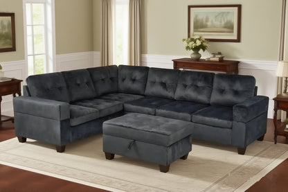 HR2595 contemporary black velvet L-shaped sectional sofa with chaise