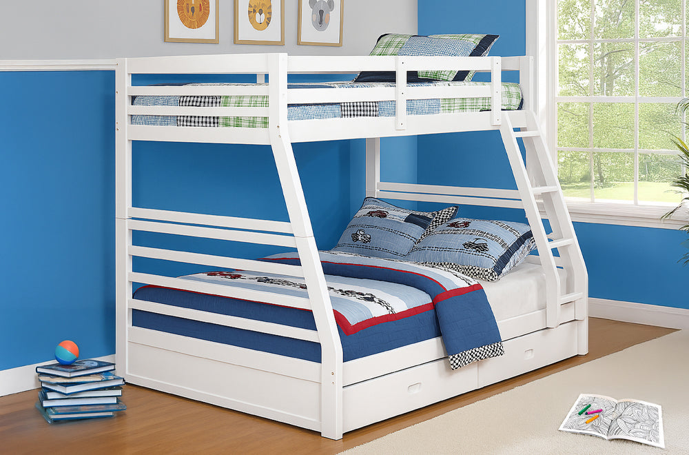 HR2700 single over double wooden bunk bed with two storage drawers in white finish