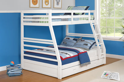 HR2700 single over double wooden bunk bed with two storage drawers in white finish