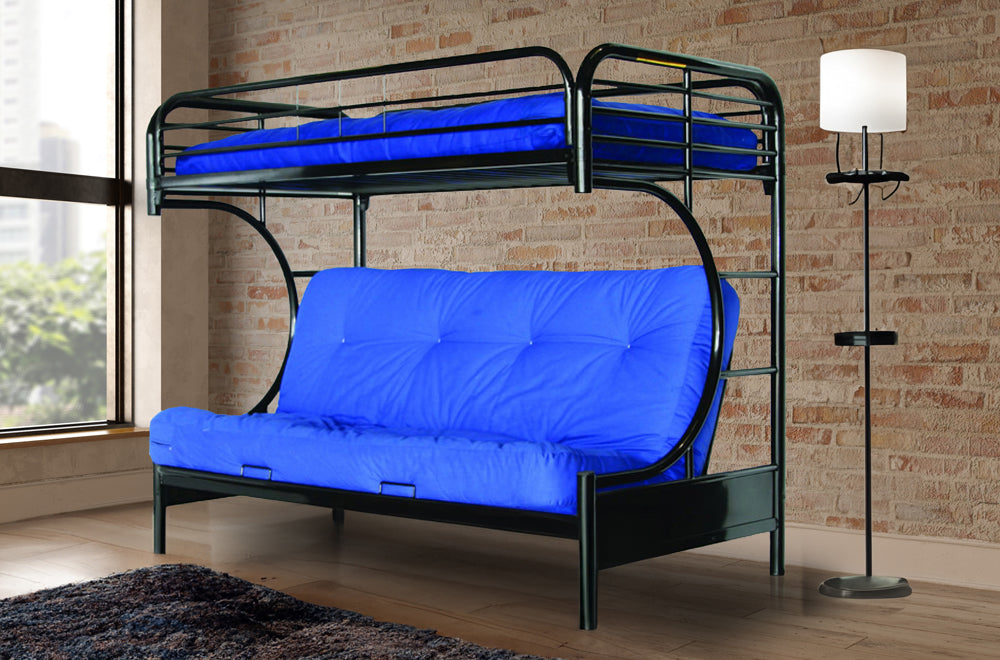 HR2800 black metal futon bunk bed with convertible lower futon