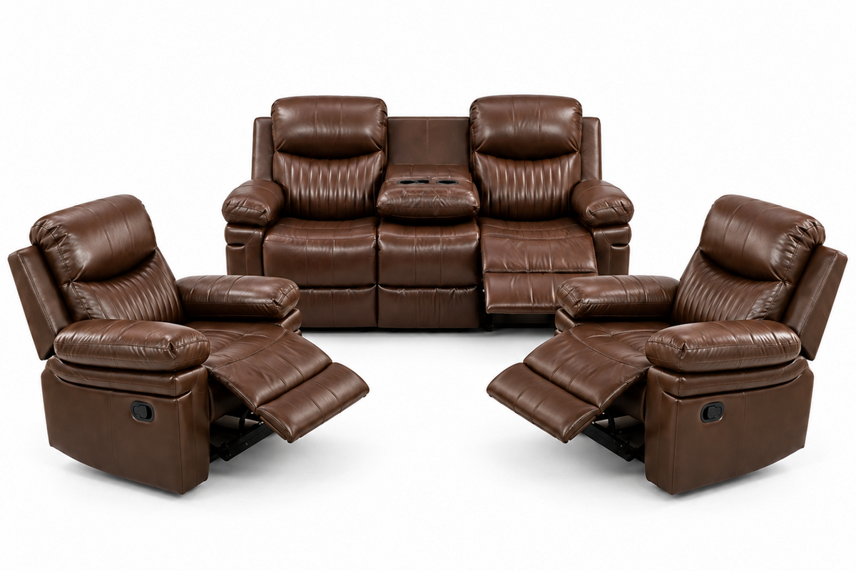 HR30001 Bonded Leather Manual Reclining Sofa Set with Center Console