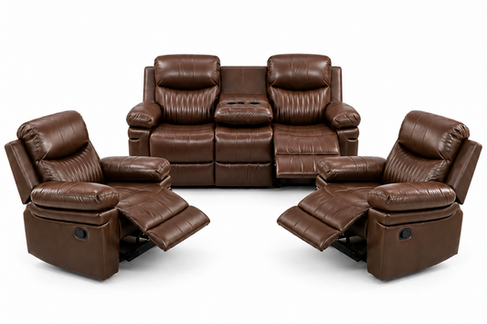 HR30001 Bonded Leather Manual Reclining Sofa Set with Center Console