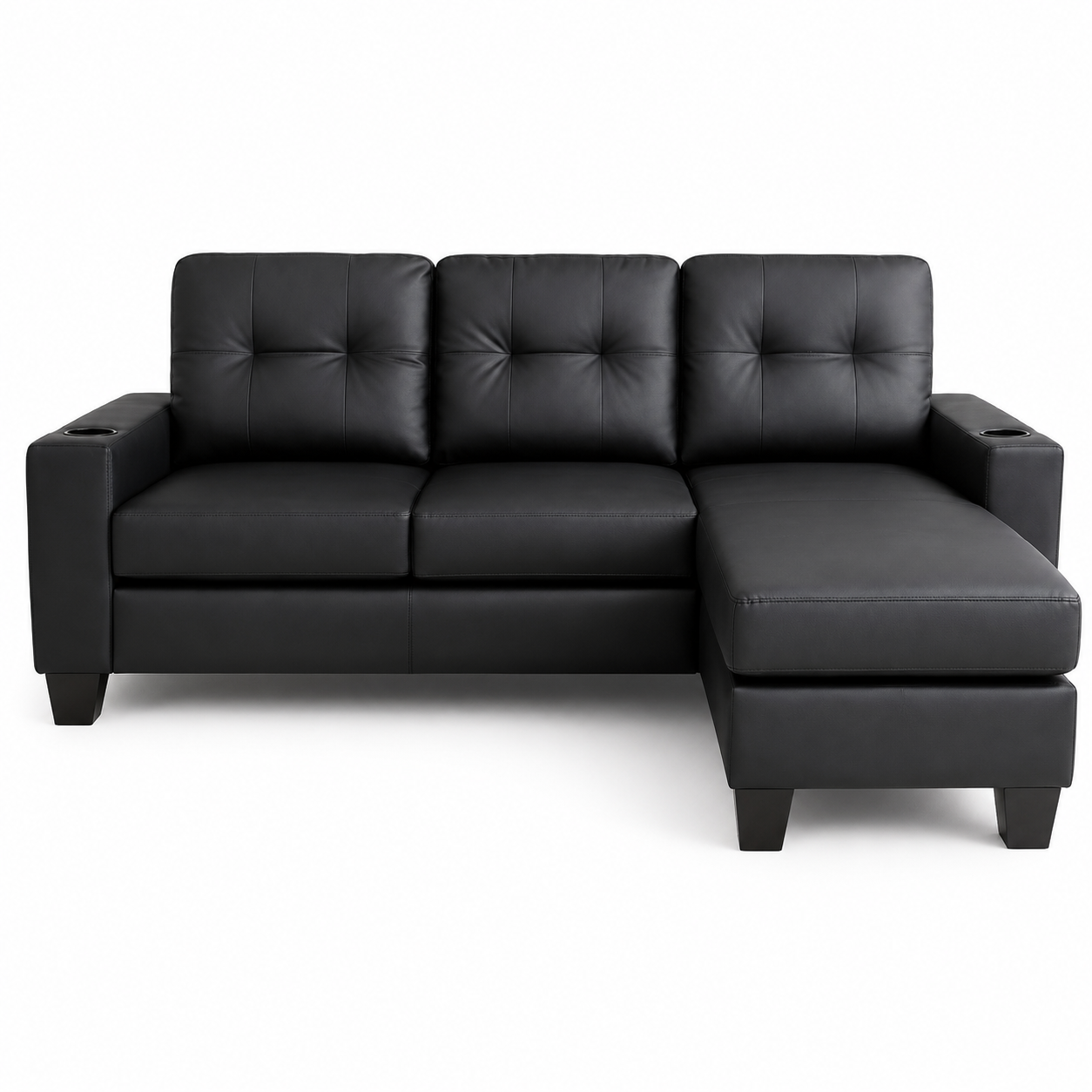 HR30003 Faux Leather L-Shaped Sectional Sofa with Ottoman