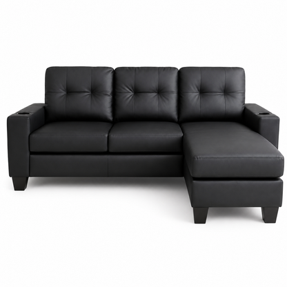 HR30003 Faux Leather L-Shaped Sectional Sofa with Ottoman