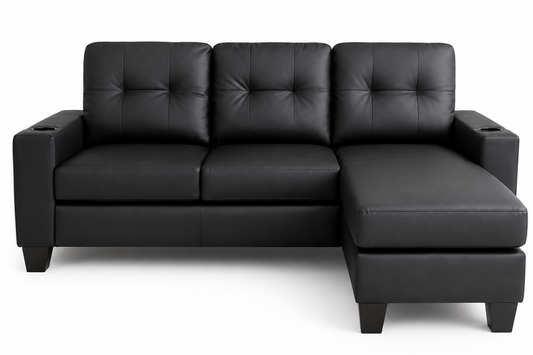 HR30003 Faux Leather L-Shaped Sectional Sofa with Ottoman