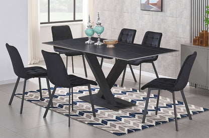 HR3525/214 Black Velvet 6-Piece Sintered Stone Dining Table Set