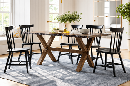 HR3036/3055 Dark Walnut Dining Set with Black Windsor Back Chairs