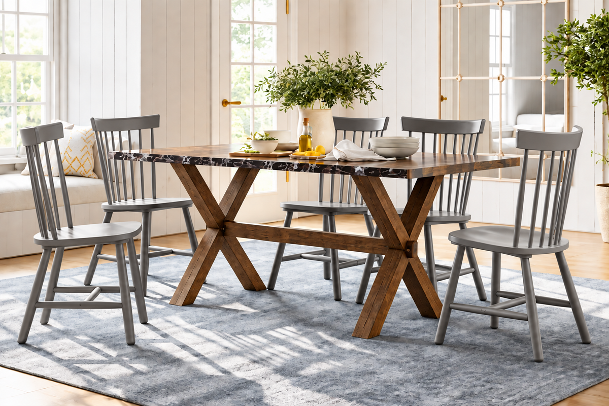 HR3036/3055 Dark Walnut Dining Set with Grey Windsor Back Chairs