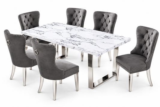 HR3355/247 7-Piece Faux Marble Dining Table Set