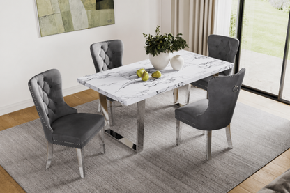 HR3355/247 7-Piece Faux Marble Dining Table Set