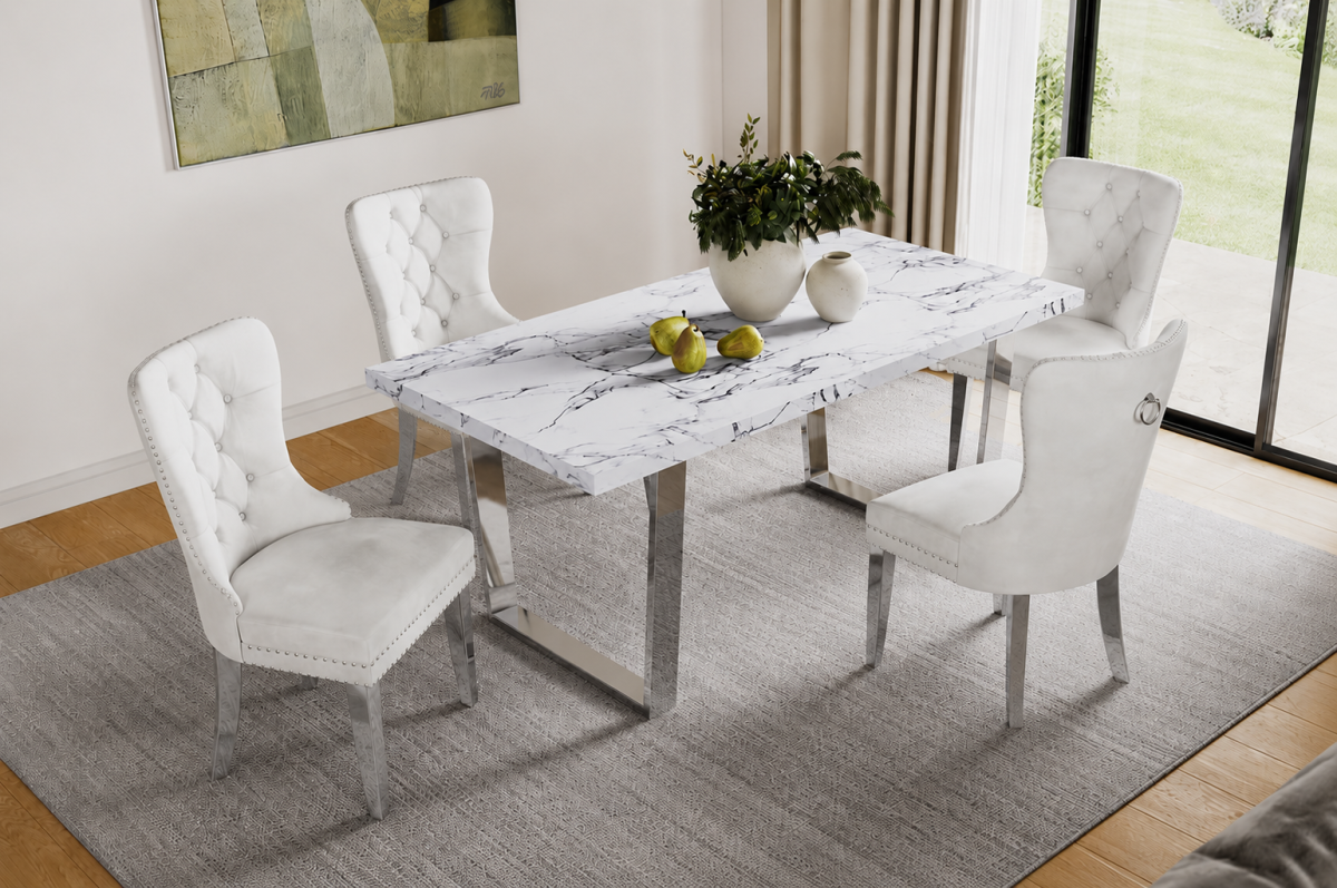 HR3355/247 7-Piece Faux Marble Dining Table Set