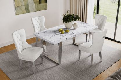 HR3355/247 7-Piece Faux Marble Dining Table Set