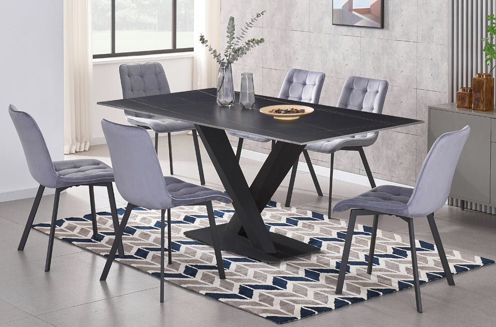 HR3525/214 Grey Velvet 6-Piece Sintered Stone Dining Table Set