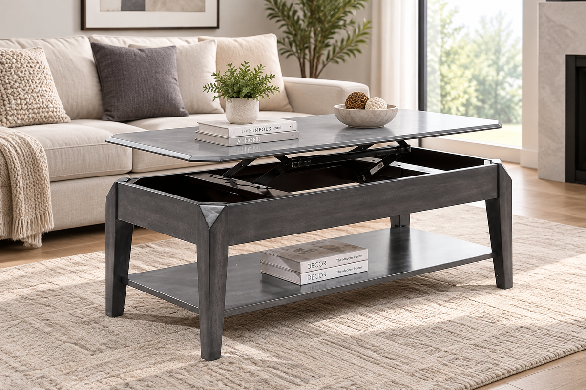 HR5134 Grey Wood Lift Top Coffee Table Set