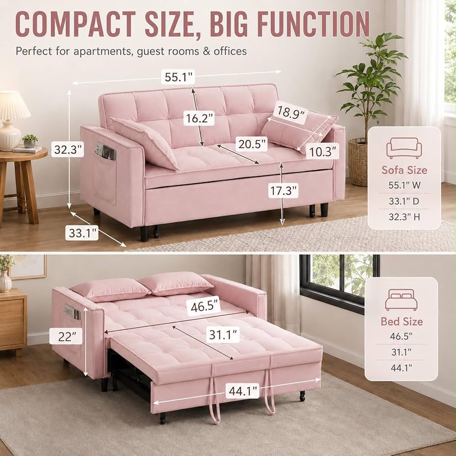 HR9000 2-Seater 3-in-1 Pull-Out Loveseat Sofa Bed