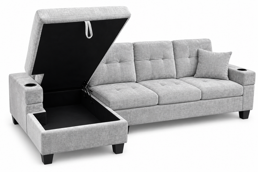 HR9997 Grey Sectional Sofa with Left-Hand Storage Chaise