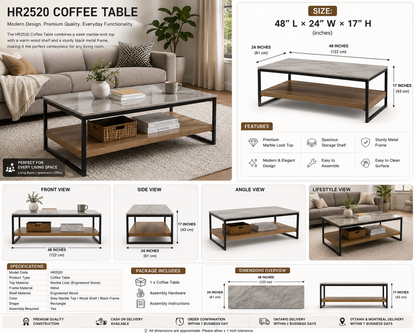 HR2520 Modern Coffee Table with Storage Shelf