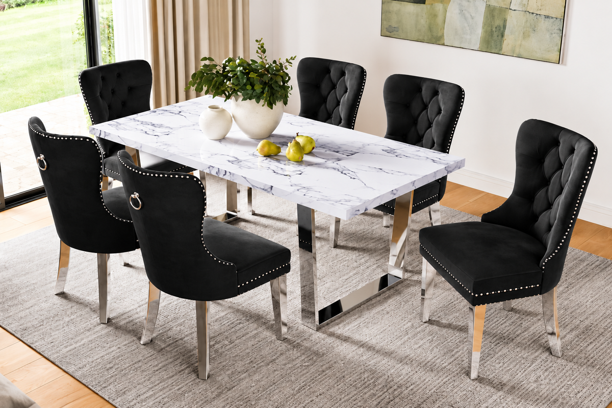 HR3355/247 7-Piece Faux Marble Dining Table Set