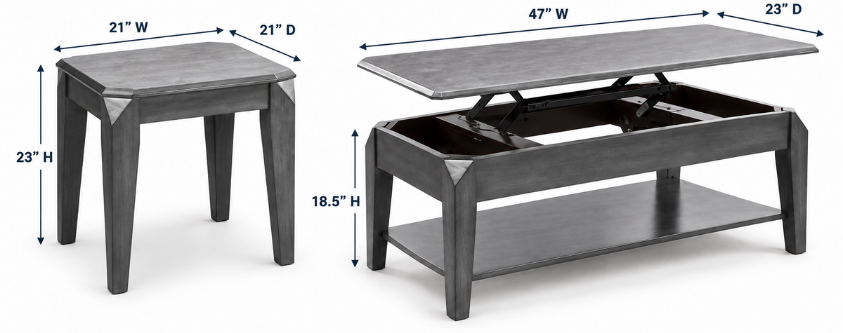 HR5134 Grey Wood Lift Top Coffee Table Set