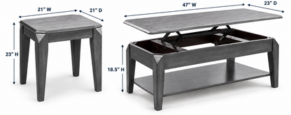 HR5134 Grey Wood Lift Top Coffee Table Set