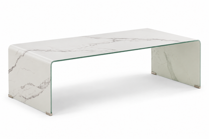 HR5601 White Marble Finish Glass Coffee Table Set