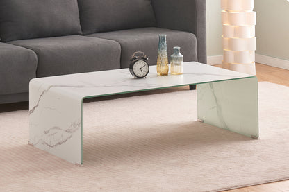 HR5601 White Marble Finish Glass Coffee Table Set